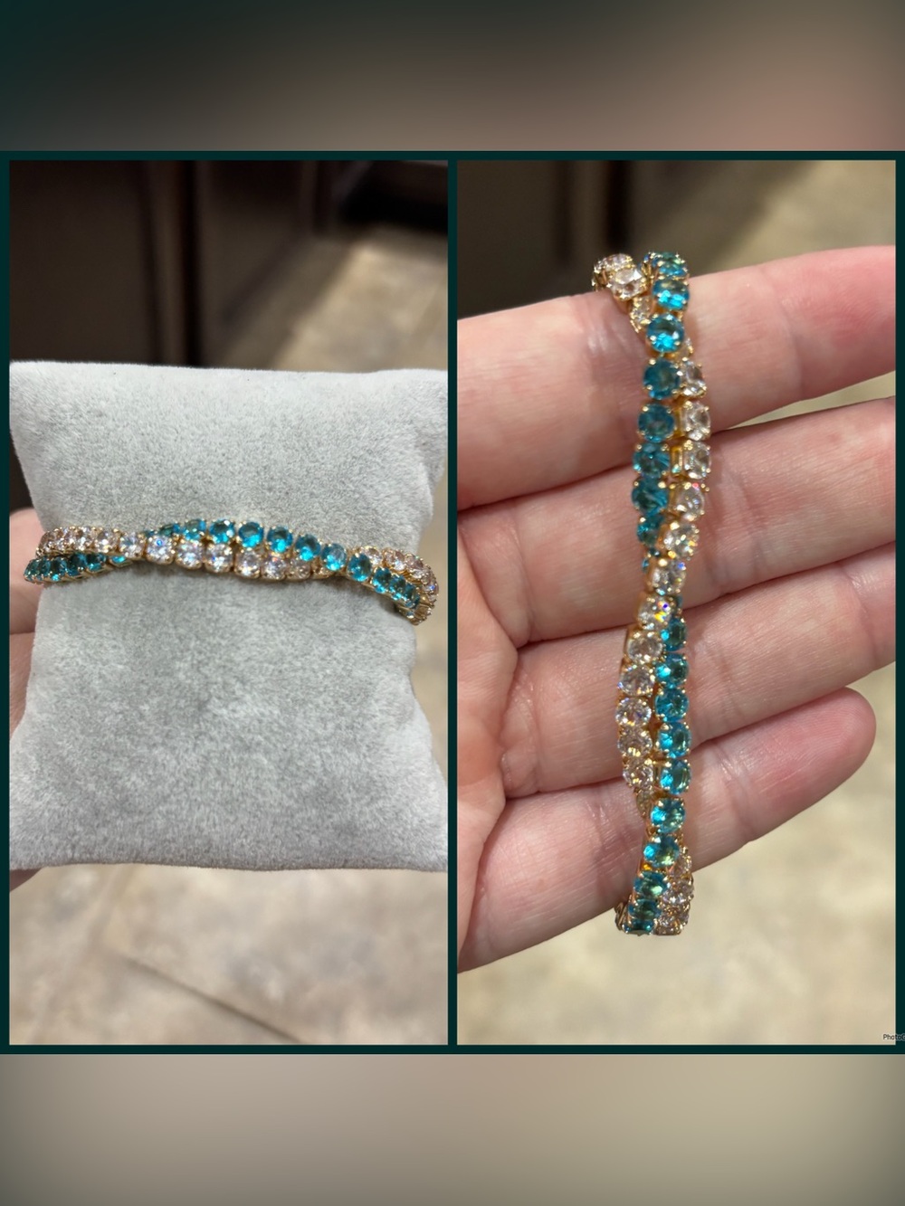 Gold Plated Tiffany Blue Crystal Tennis Bracelet - Women Jewelry